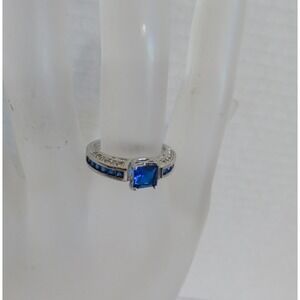 10K GF Prong Set Royal Blue CZ Ring Cushion Cut Stone Size‎ 9.5